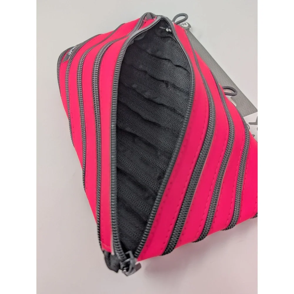 Zipit 3-Ring Binder‎ Pouch Neon Pink Made Of One Long Zipper Pencil Case NEW